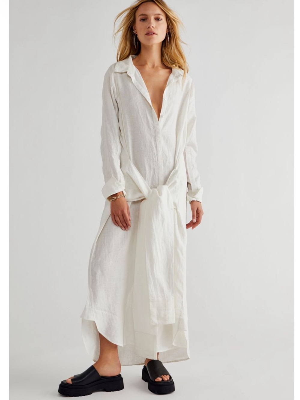 Nicholas K crème linen tie front dress size large